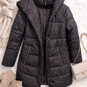 Michael Kors  Black Quilted Puffer Coat with Oversized Hood